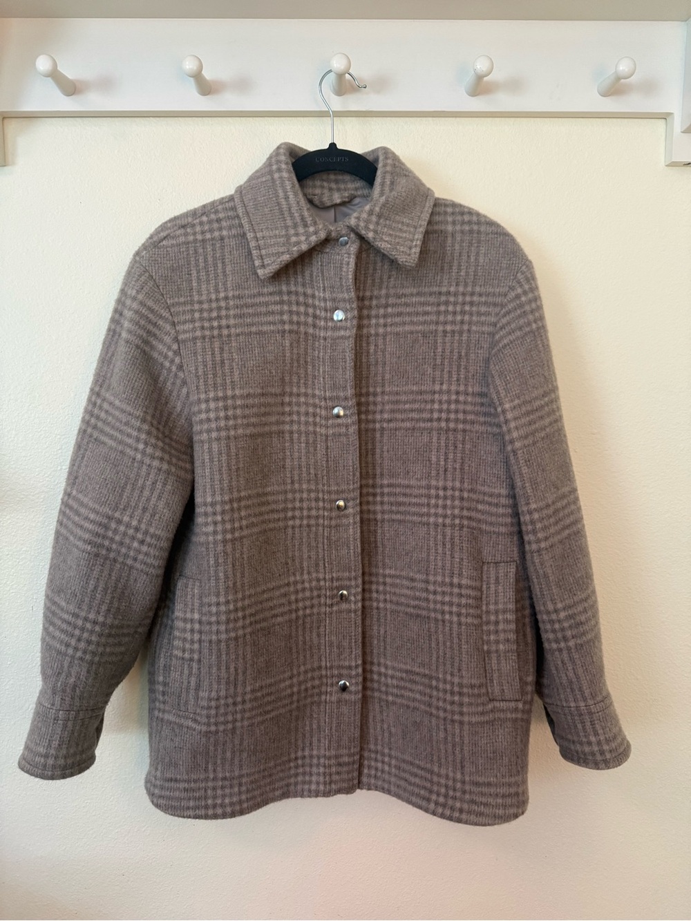 & Other Stories Taupe Plaid Pea Coat